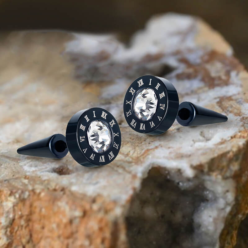 Pendientes punk de acero inoxidable con números romanos negros