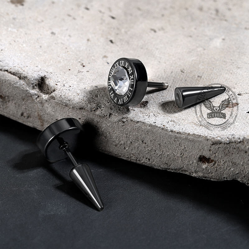 Pendientes punk de acero inoxidable con números romanos negros