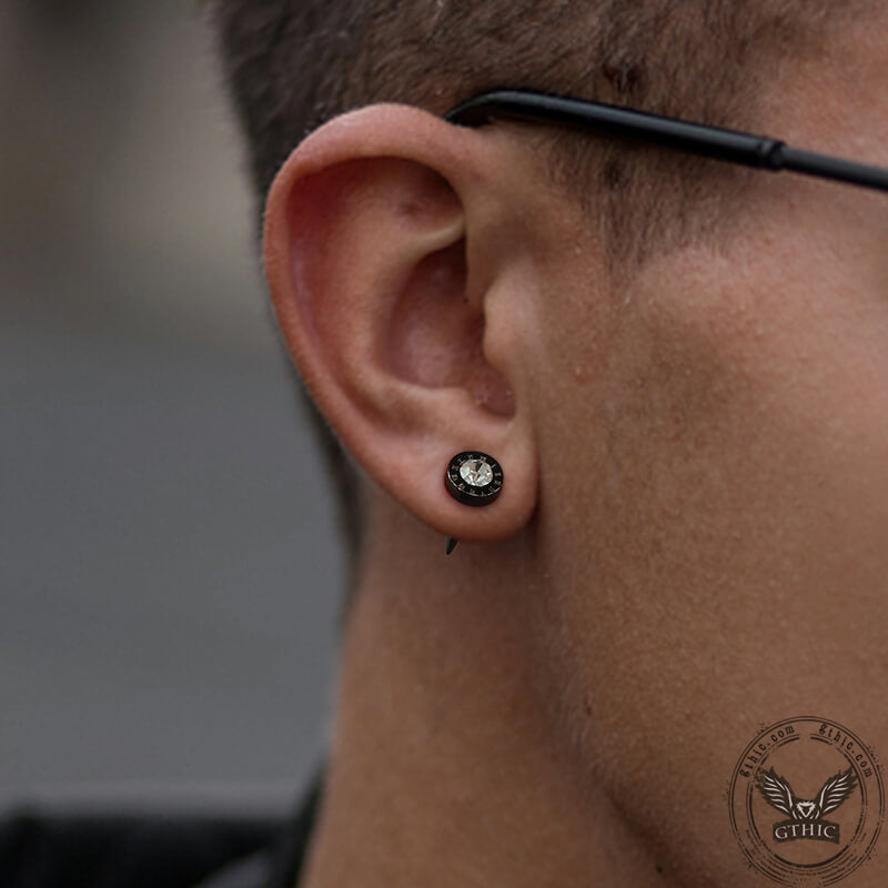 Pendientes punk de acero inoxidable con números romanos negros