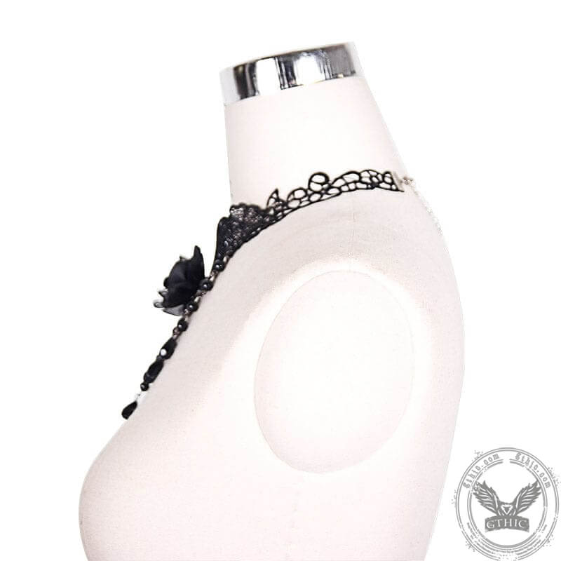 Gargantilla gótica de encaje de rosa negra