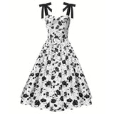 Black Rose Print Sleeveless Dress