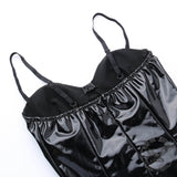 Black Shiny Leather Mini Slip Dress