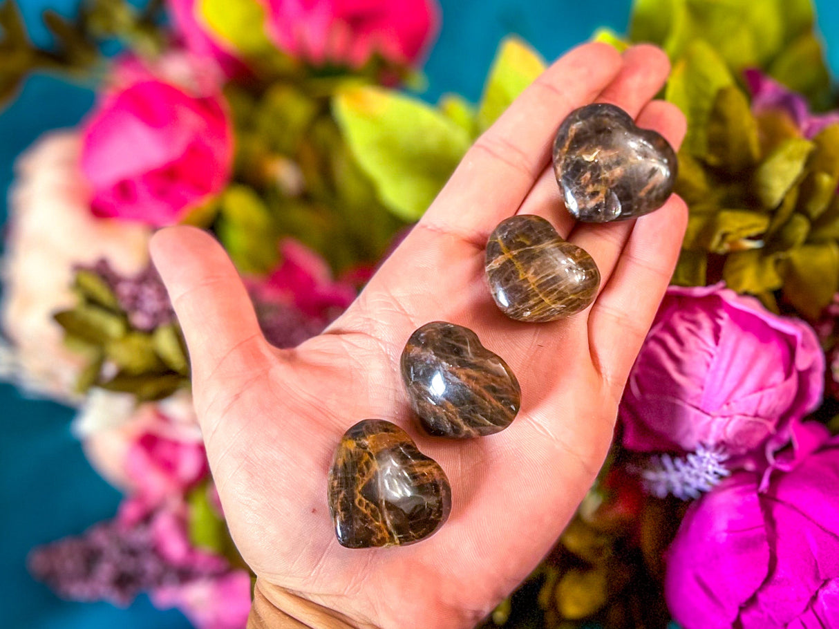 Black Moonstone Crystal Hearts