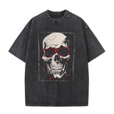 Blood Glasses Skull Print Washed T-shirt