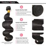 Brazilian Body Wave Hair Bundles - 100% Natural Black Human Hair Extensions, 3 PCS for Effortless Glam