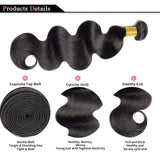 Brazilian Body Wave Hair Bundles - 100% Natural Black Human Hair Extensions, 3 PCS for Effortless Glam
