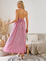 Bohemian Halter Maxi Dress - Women's Summer Sleeveless Flowy Beach Dress