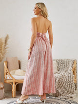 Bohemian Halter Maxi Dress - Women's Summer Sleeveless Flowy Beach Dress
