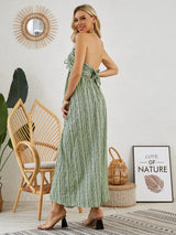 Bohemian Halter Maxi Dress - Women's Summer Sleeveless Flowy Beach Dress