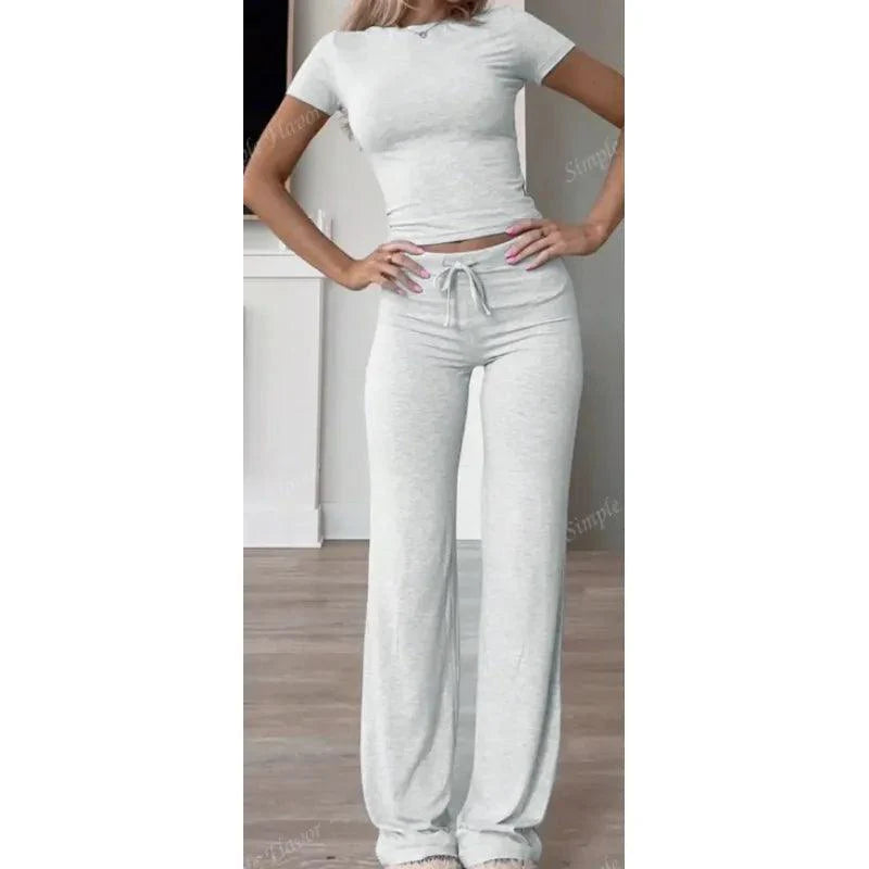 Casual Solid 2-Piece T-Shirt & Pants Set