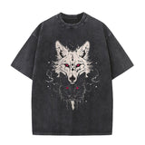 Bright And Dark Wolf Print Washed T-shirt