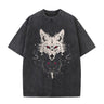 Bright And Dark Wolf Print Washed T-shirt