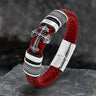 Budded Cross Stainless Steel Braided Leather Bracelet