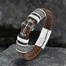 Budded Cross Stainless Steel Braided Leather Bracelet