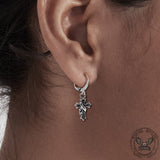 Budded Cross Stainless Steel Hoop Earrings