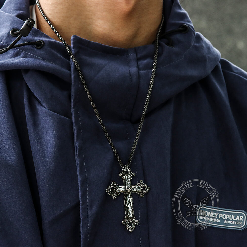 Colgante de calavera de acero inoxidable con cruz en ciernes