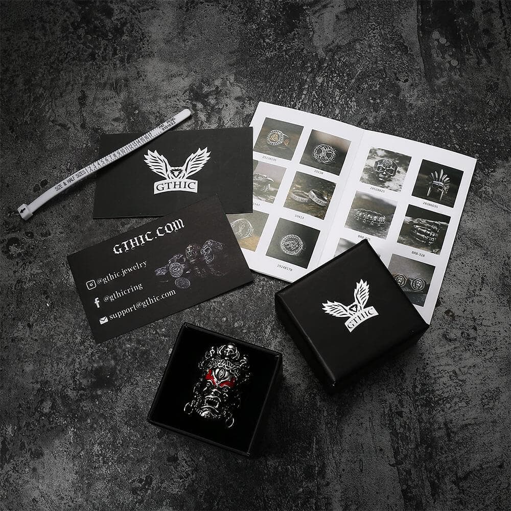 Anillo de calavera de acero inoxidable con el dios Buda de la riqueza