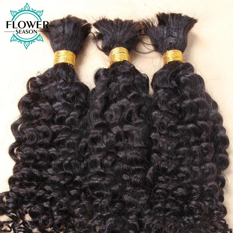 Burmese Boho Braids - Double Drawn Curly Bulk Human Hair Extensions for Braiding - 3 Bundles