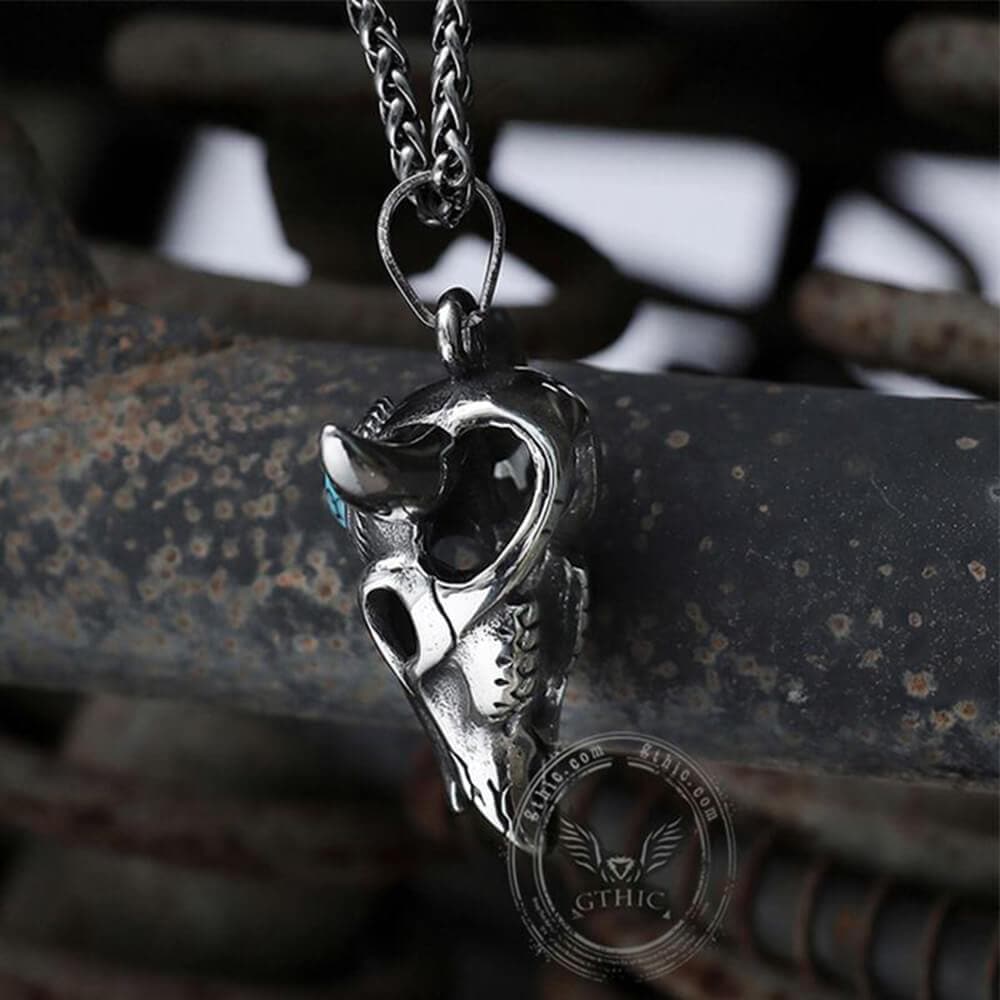 Colgante de acero inoxidable con calavera y turquesa de cabeza de toro