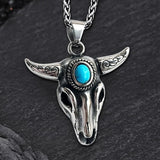 Bull Head Skull Stainless Steel Turquoise Pendant