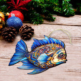 Coastal Christmas Ornaments - Aquamarine Aqua Fish Wooden Ornaments by G. Debrekht Coastal Holiday Decor - 8688306