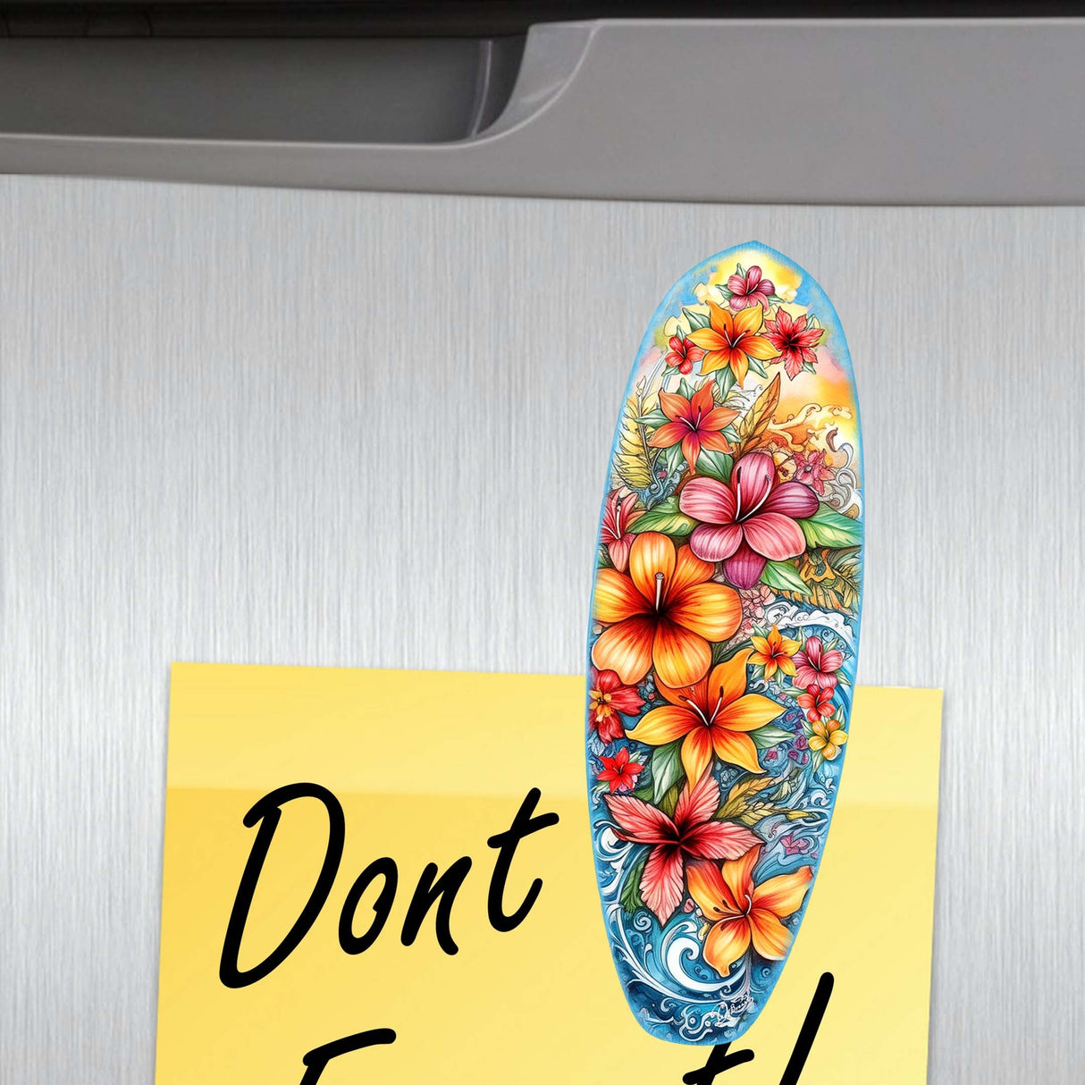 Juego de 6 imanes decorativos de madera con tablas de surf tropicales de G. Debrekht - Decoración costera - 8090069G-S6