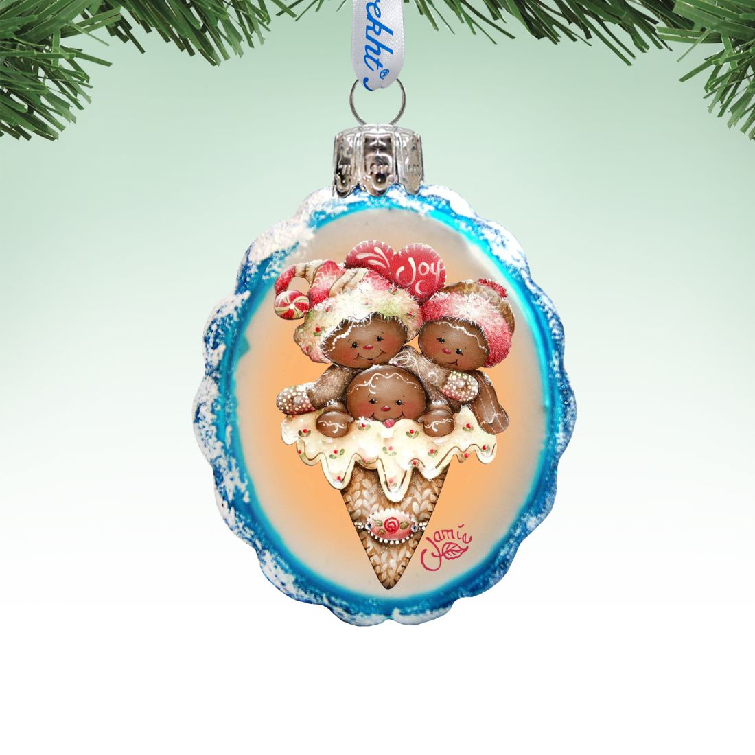 Joy Cone Babies Mercury Glass Ornament by Jamie Mills-Price - Christmas Santa Snowman Decor - 778208-7512