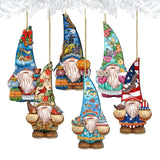 Adornos de madera Gnome Friends (juego de 6) de G. DeBrekht - Decoración navideña de Papá Noel y muñeco de nieve - 8611010-S6