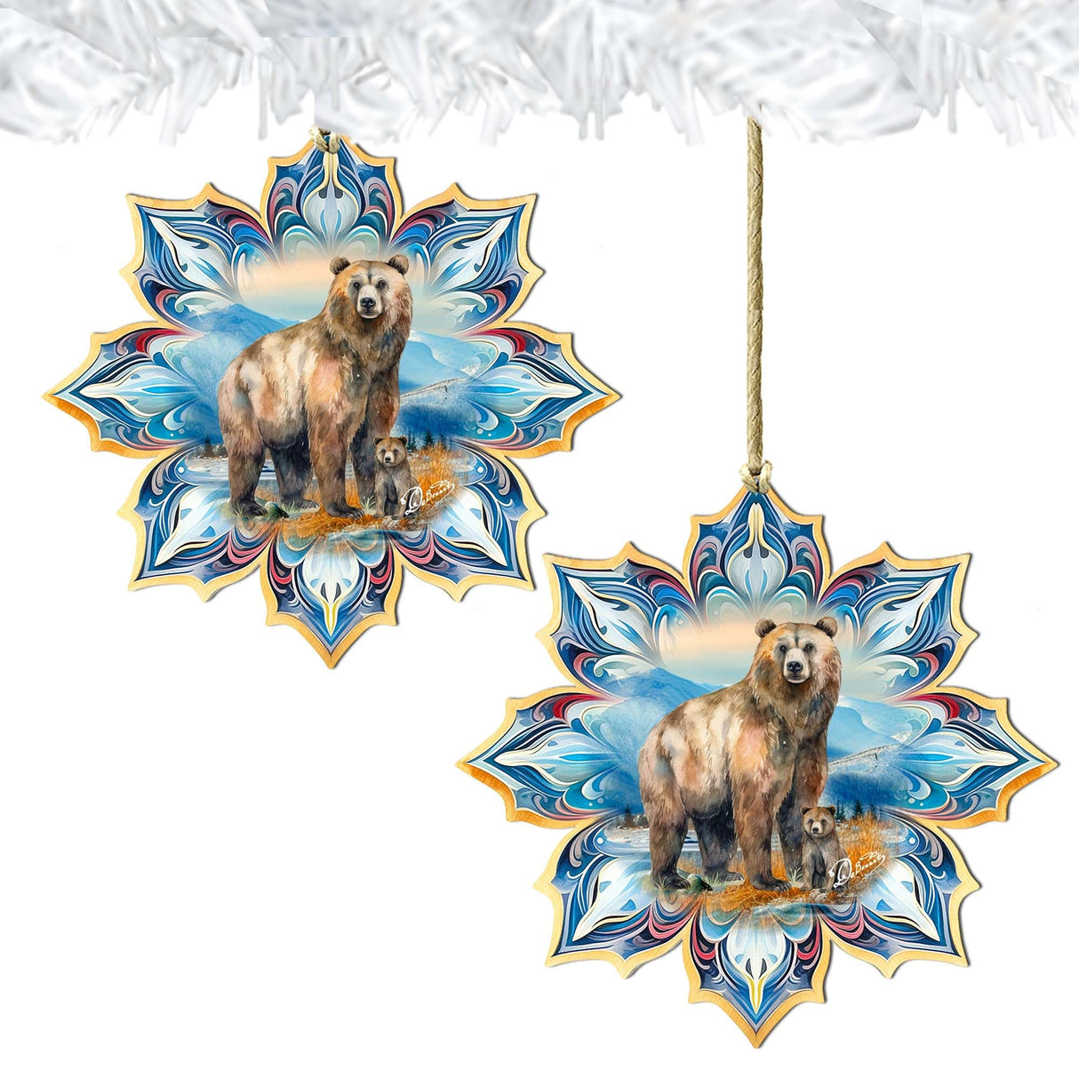 Brown Bear Snowflake Wooden Ornaments by G. Debrekht - Nature Wildlife Decor - 8688409