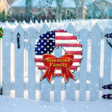 USA Flag Wreath Family Name Personalazed Holiday Door Decor by G. DeBrekht - American Christmas Decor - 8185302HP