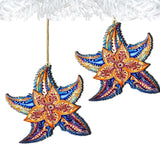 Nautical Christmas Ornaments - Mosaic Starfish Wooden Ornaments by G.Debrekht Coastal Holiday Decor - 8688180