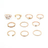 Bohemian Fashion Star Moon Love Pearl Leaf 10-Piece Ring