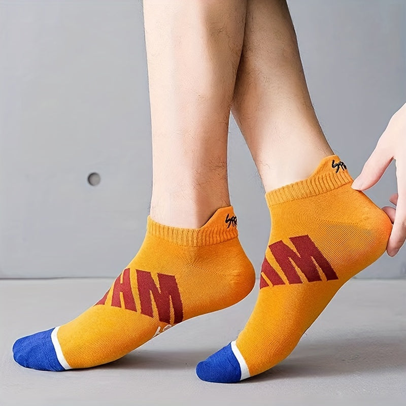 5 pares de calcetines unisex con letras estampadas, elegantes y transpirables, de corte bajo, para mujer.