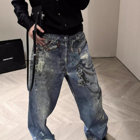 Printed Jeans Men's Loose Straight Personality All-match - Lootquake