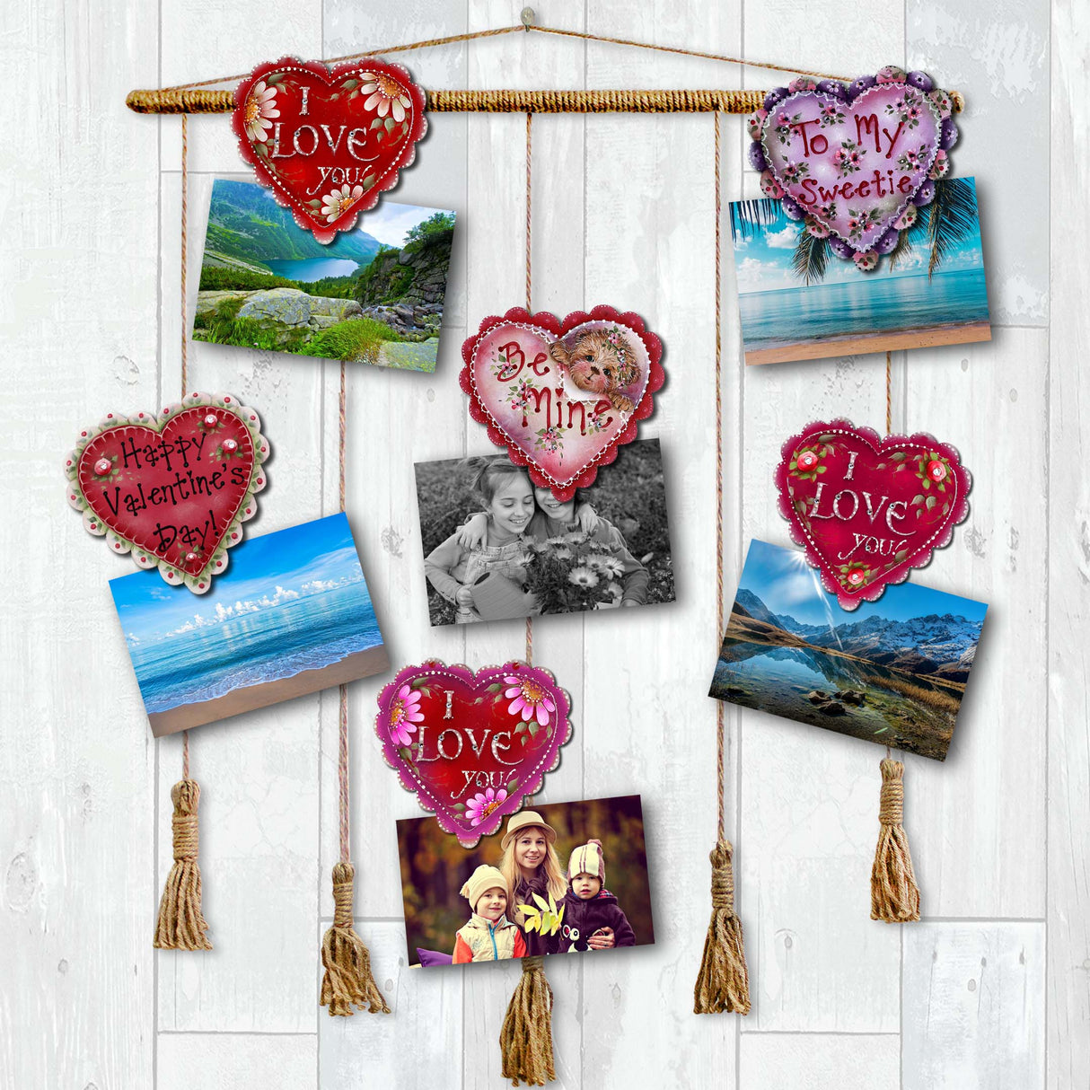 Adornos decorativos de madera con forma de corazón de amor (juego de 6) - Family Love Decor - 8090128C-S6
