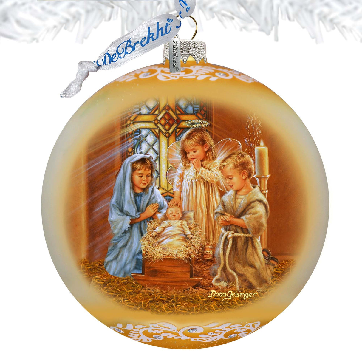 Angels Lullaby Lg Glass Ornament by G.Debrekht - Nativity Holiday Decor - 73940