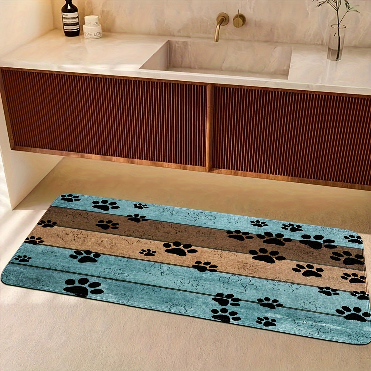 Felpudo ultraabsorbente con huellas de perro: elegante alfombra de entrada para patas embarradas, de secado rápido, antideslizante, ideal para hogares con mascotas concurridos.