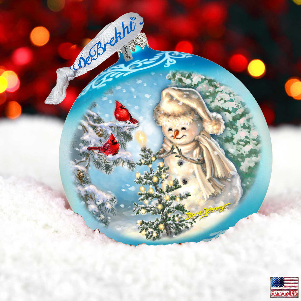 Adorno de cristal grande con forma de muñeco de nieve brillante en azul de Gelsinger - Decoración navideña - 73926B-DG