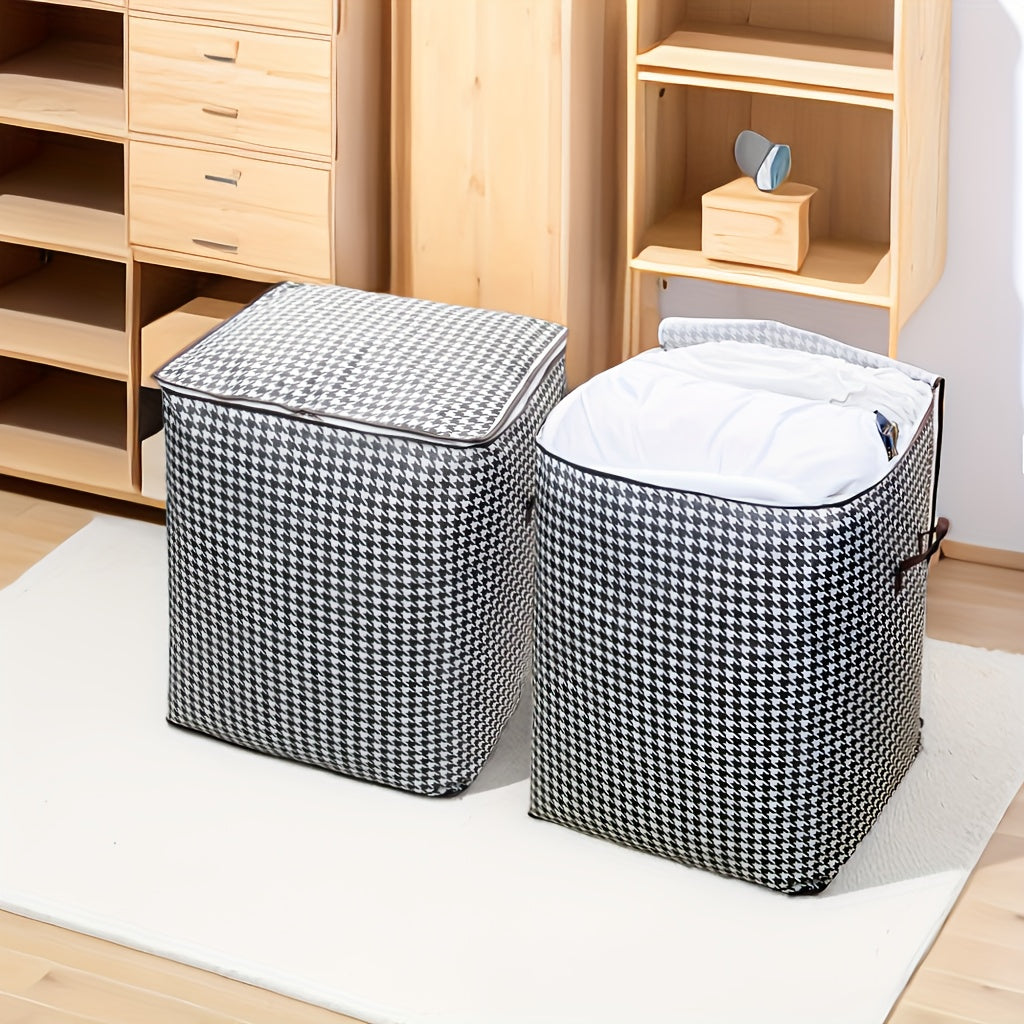 2pcs/5pcs Extra Large Capacity Stylish Houndstooth Storage Boxes - Durable, Space-Saving Closet Organizers with Handles for Easy Clothes, Blanket Storage and Organization at Home and Office