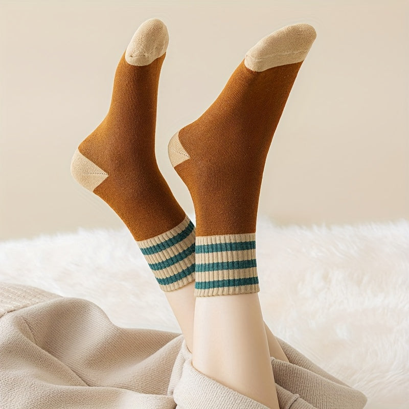 5/10 pares de calcetines a rayas, calcetines de tubo medio cómodos y cálidos, medias y calcetas para mujer