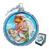 Jesus and Angel Cut Ball Glass Ornament by G. DeBrekht - Nativity Holiday Decor - 764-006