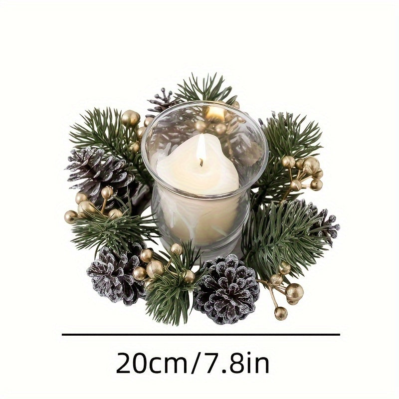 Candelabro perfumado navideño con guirnalda de piñas: decoración festiva de mesa para el hogar, perfecta para celebraciones navideñas.