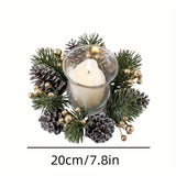 Candelabro perfumado navideño con guirnalda de piñas: decoración festiva de mesa para el hogar, perfecta para celebraciones navideñas.