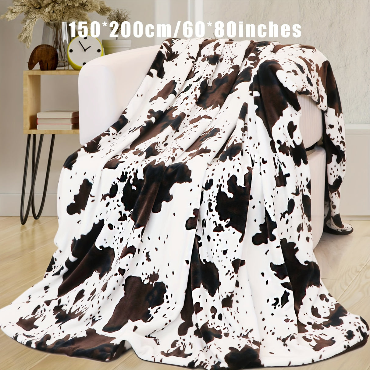 Manta suave y cálida con estampado de vaca, franela ligera y afelpada para sofá, cama, regalo decorativo para el hogar en todas las estaciones.