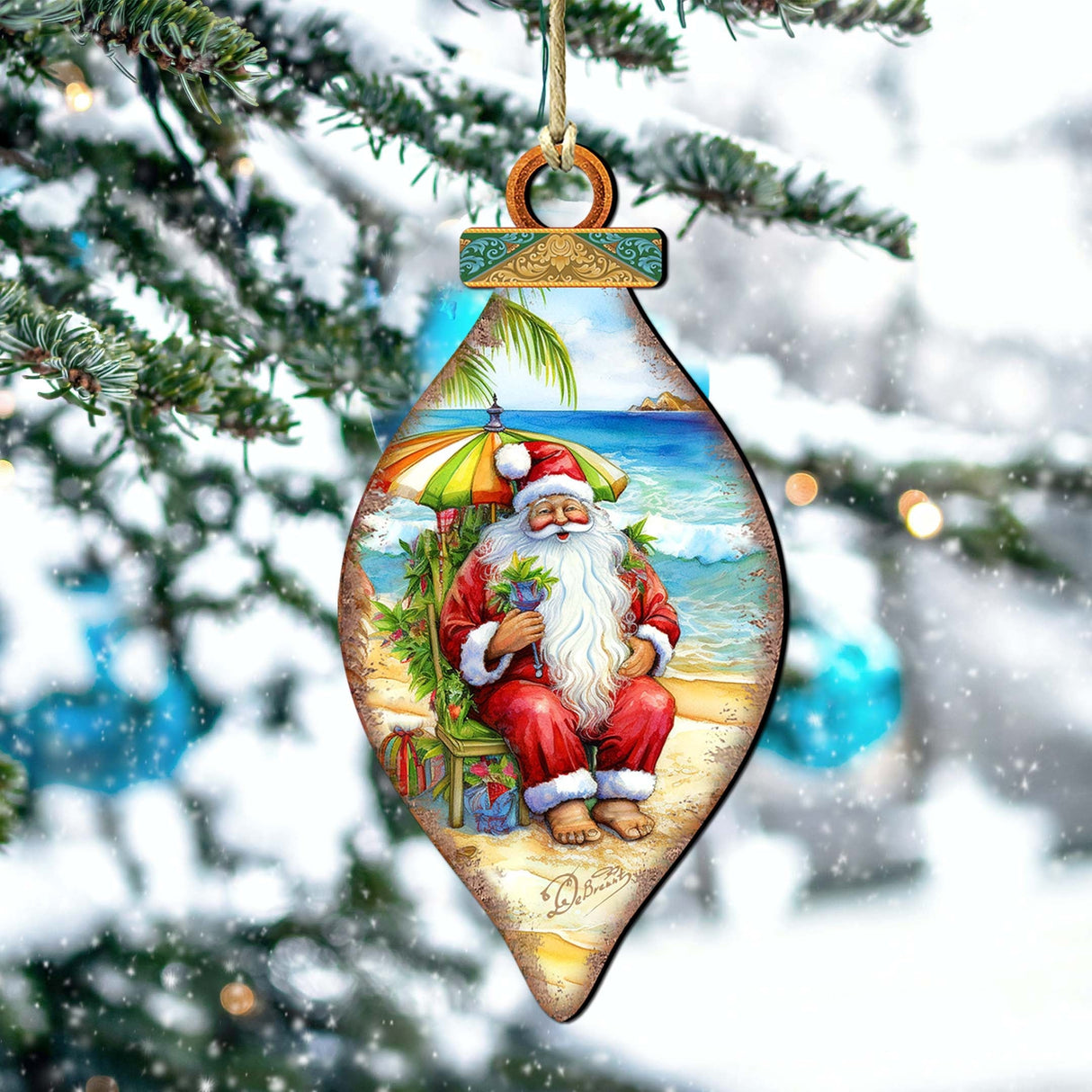 Santa on the Beach Decorations  Santa's Beach Break Wooden Ornaments by G.Debrekht Coastal Holiday Decor - 8688182