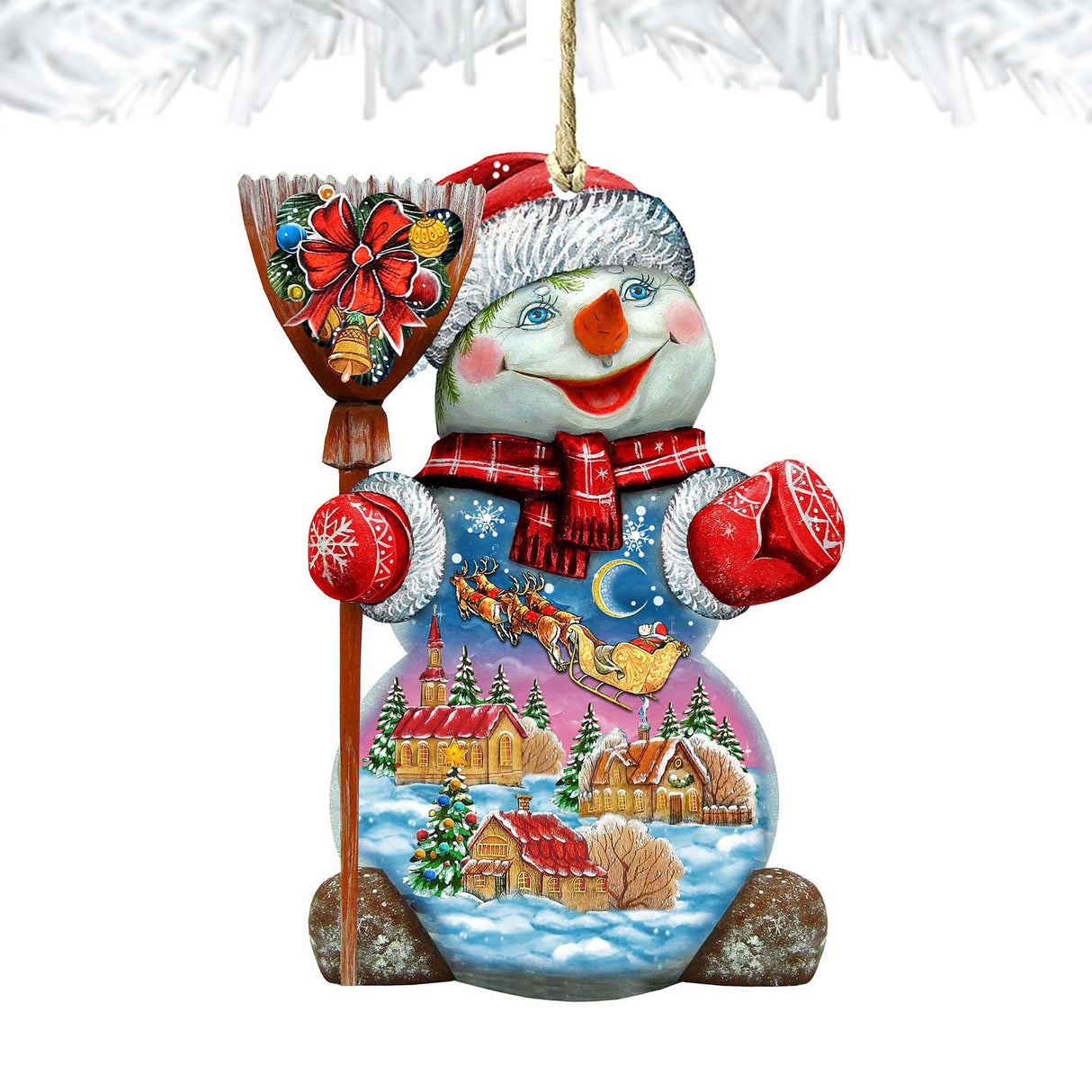 Adornos de madera de Papá Noel en el cielo nocturno de G. DeBrekht - Decoración navideña de muñeco de nieve de Papá Noel - 818158