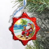 Glass Christmas Ornaments - Sunset with Santa Keepsake Glass Ornaments by G. Debrekht - Christmas Decor - 777414