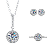 S925 Sterling Silver Moissanite Round Bag Three-piece Female Ring Necklace - Lootquake