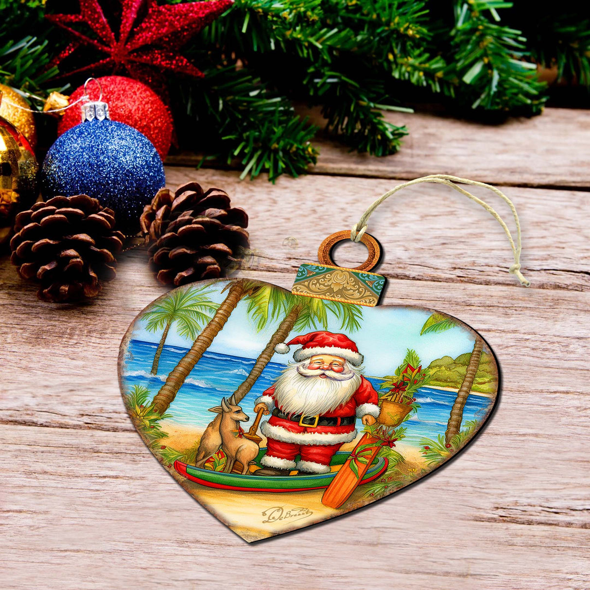 Beach House Decor - Santa on the Beach Wooden Ornaments by G. Debrekht Coastal Holiday Decor - 8688186