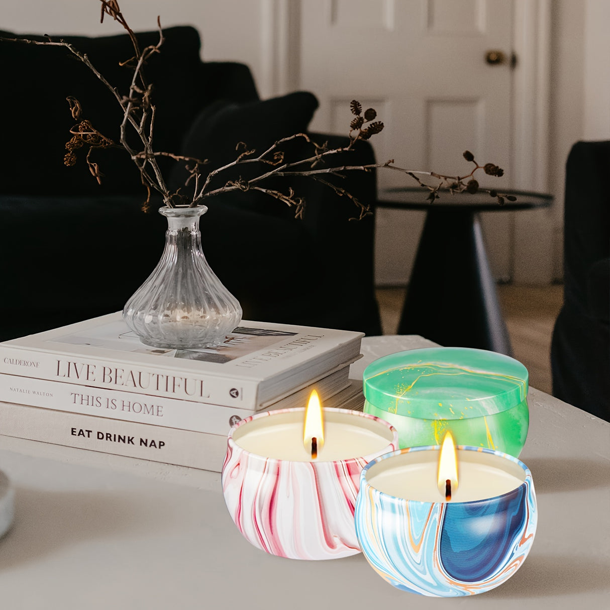 4*6cm [1.57*2.37in] 2.5oz*32, Marbled Jar Candle, Each Pattern Has Its Own Characteristics, Colorful, Beautiful. This Scented Candle Is Widely Used For Holiday Gifts And Home Renovations. Note: No Open Flame Heating